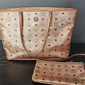 MCM Rose Gold Tote W Pouch